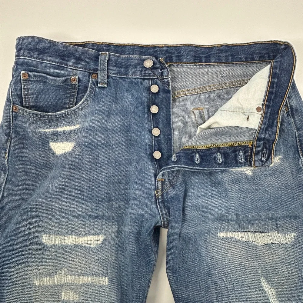 Levis 501 150th Anniversary Jeans Men's 36x34 Blue Distressed Straight Leg Denim